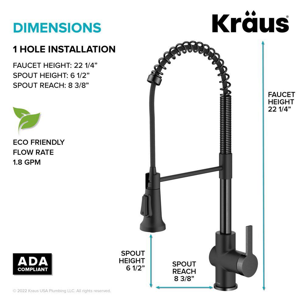 KRAUS Britt Commercial Style Pull-Down Single Handle Kitchen Faucet in Matte BlackSpot Free Black Stainless Steel KPF-1691MBSFSB