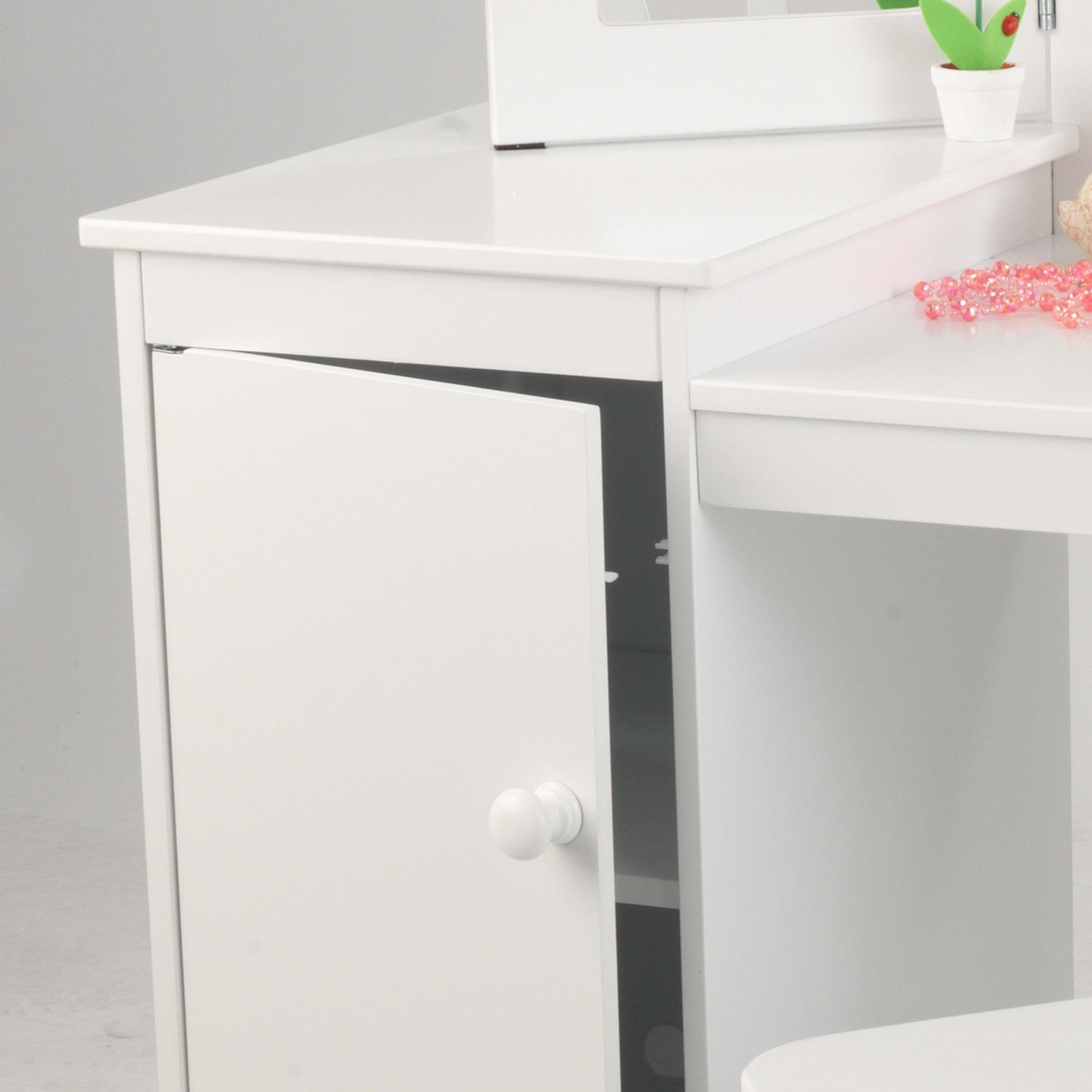 KidKraft Wooden Deluxe Vanity and Chair with Triple Mirror and Shelves White  Crowdfused