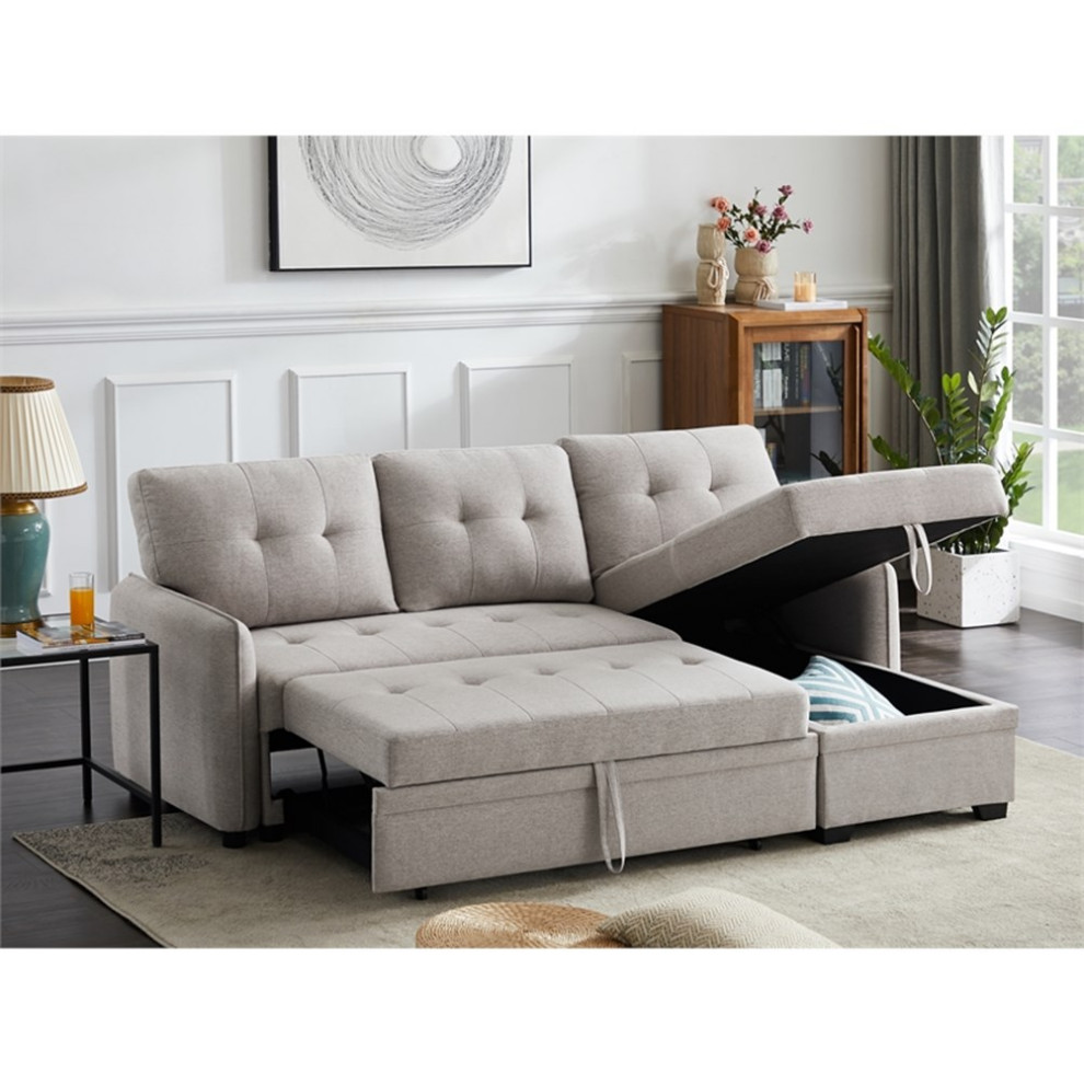 Infini Reversible Fabric Sleeper Sofa  ampStorage Chaise Set in Light Gray   Transitional   Sleeper Sofas   by Homesquare  Houzz