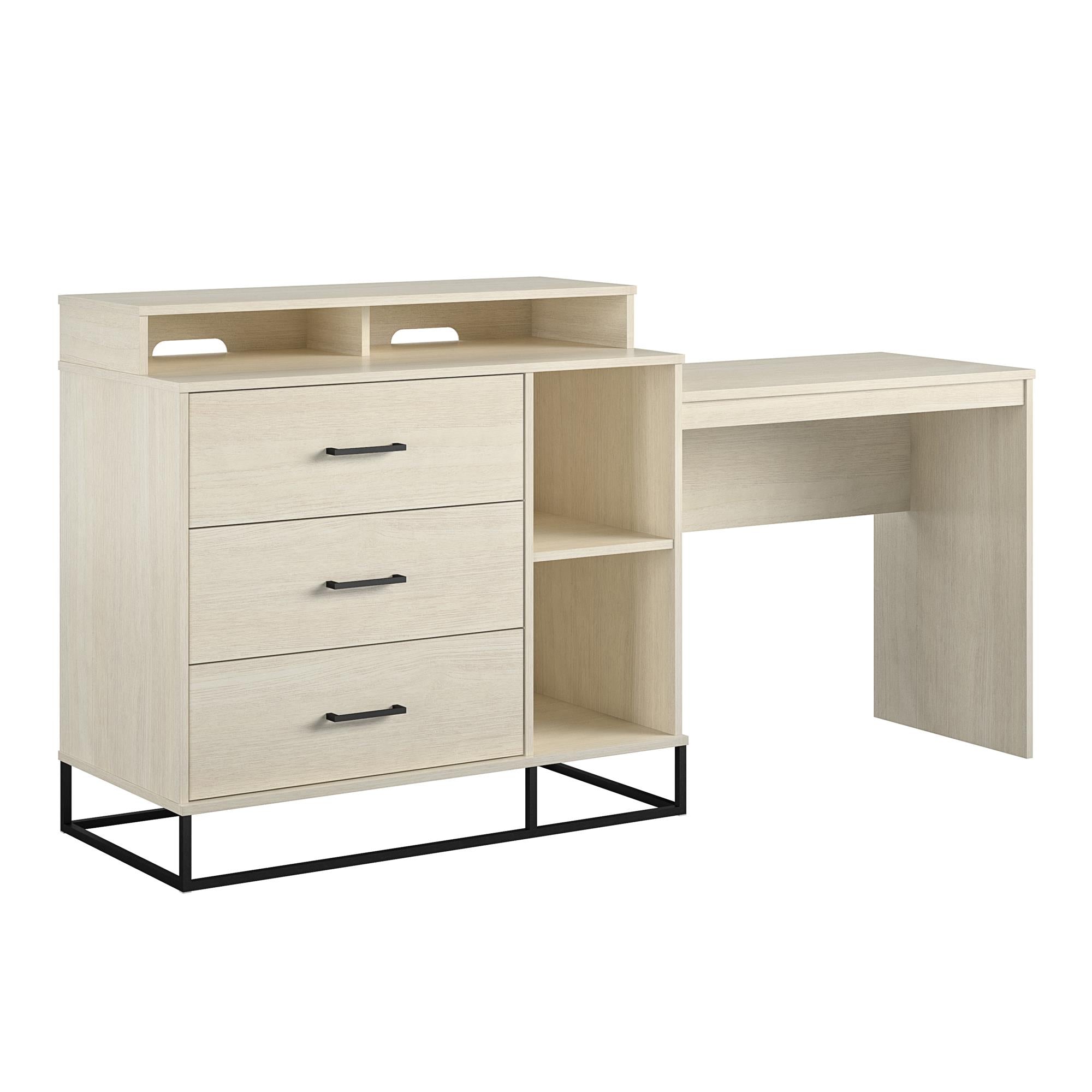 Novogratz Kelly 3 in 1 Media Dresser and Desk Combo, Ivory Oak