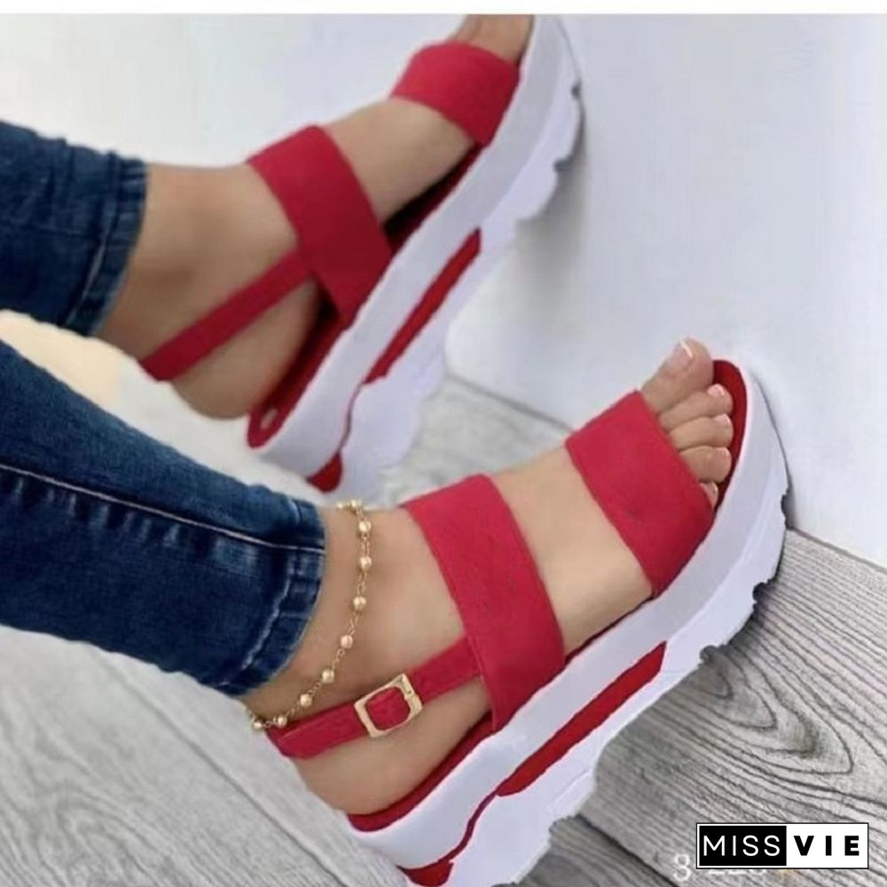 Women Summer Platform Sandals Buckle Strap Open Toe Thick Bottom Punk Ladies Casual Flats Beach Shoes Sandalias De Mujer