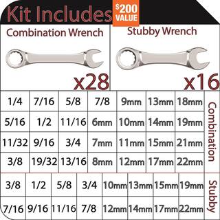 Husky SAE and Metric Combination Wrench Set with Tray (44-Piece) HCW44PCSMTRAY