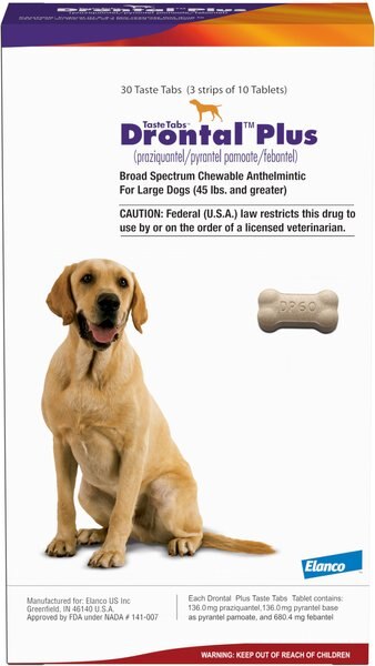 Drontal Plus Chewable Tablet for Large Dogs， over 45 lbs