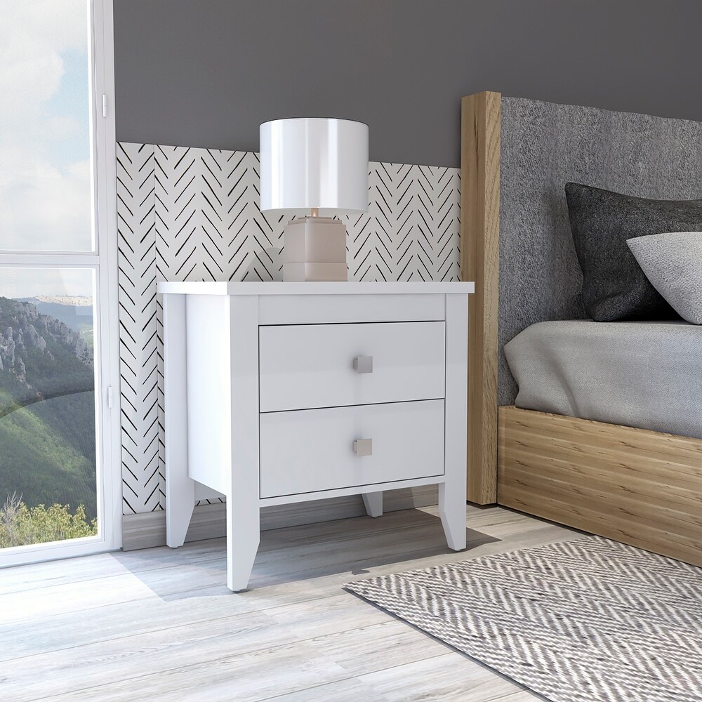 FM Furniture Breeze Four Legged Modern Bedroom Nightstand  with Two Drawers