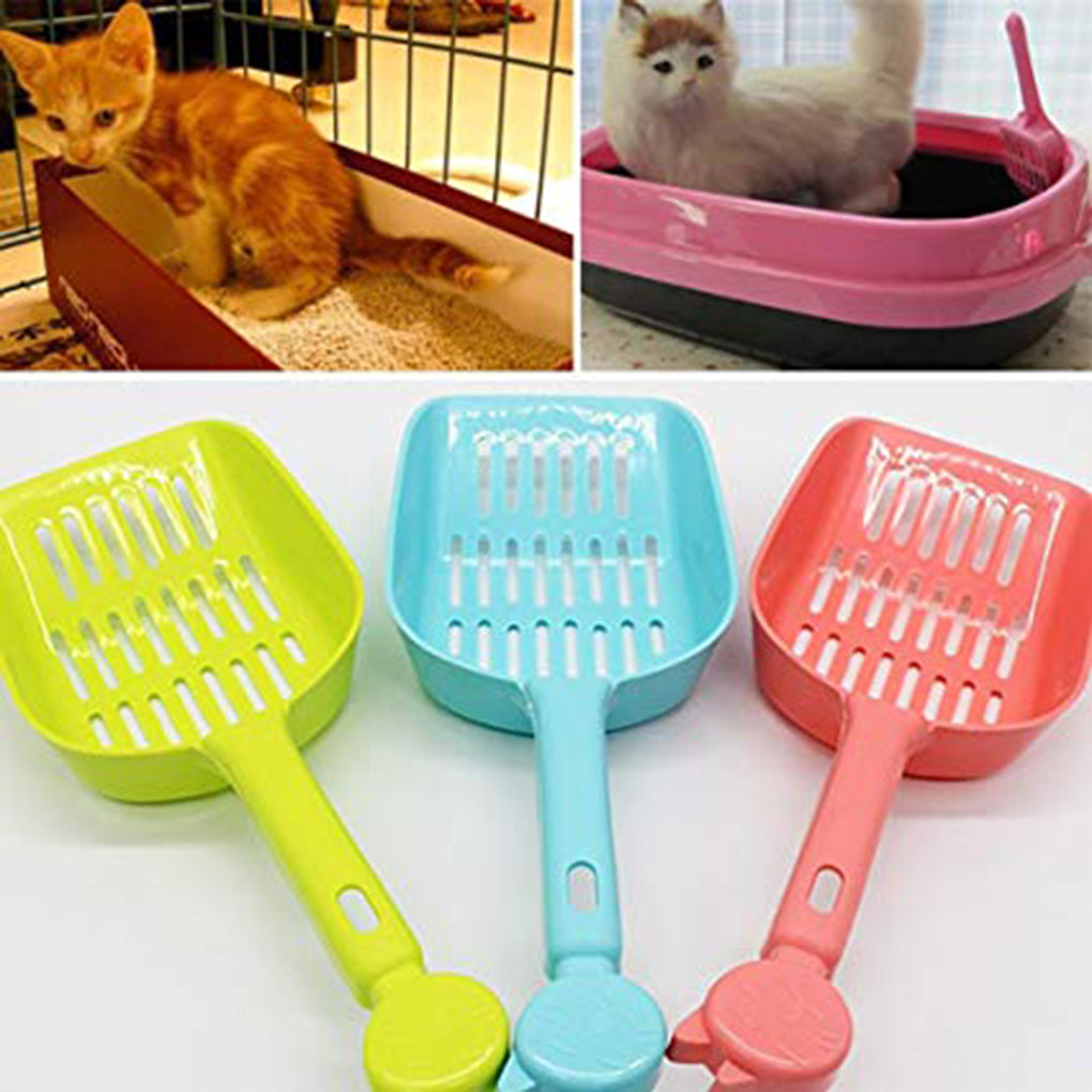 TureClos Candy Color Cat Sand Shovel Hollow Out Litter Scoop Plastic Scooper Pet Long Handle Cleaning Tool