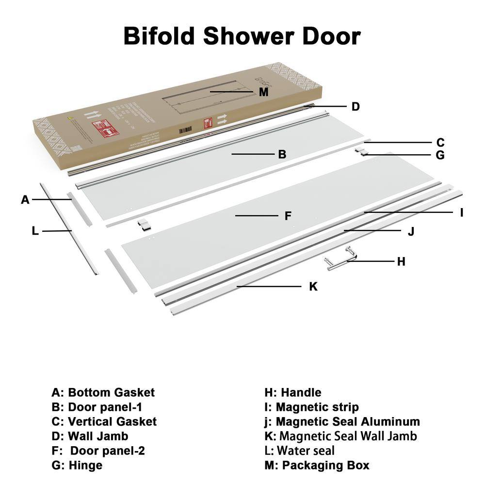 ES-DIY 30-31 in. W x 72 in. H Bifold Frameless Shower Door in Chrome Finish with Clear Glass KJSD3072H