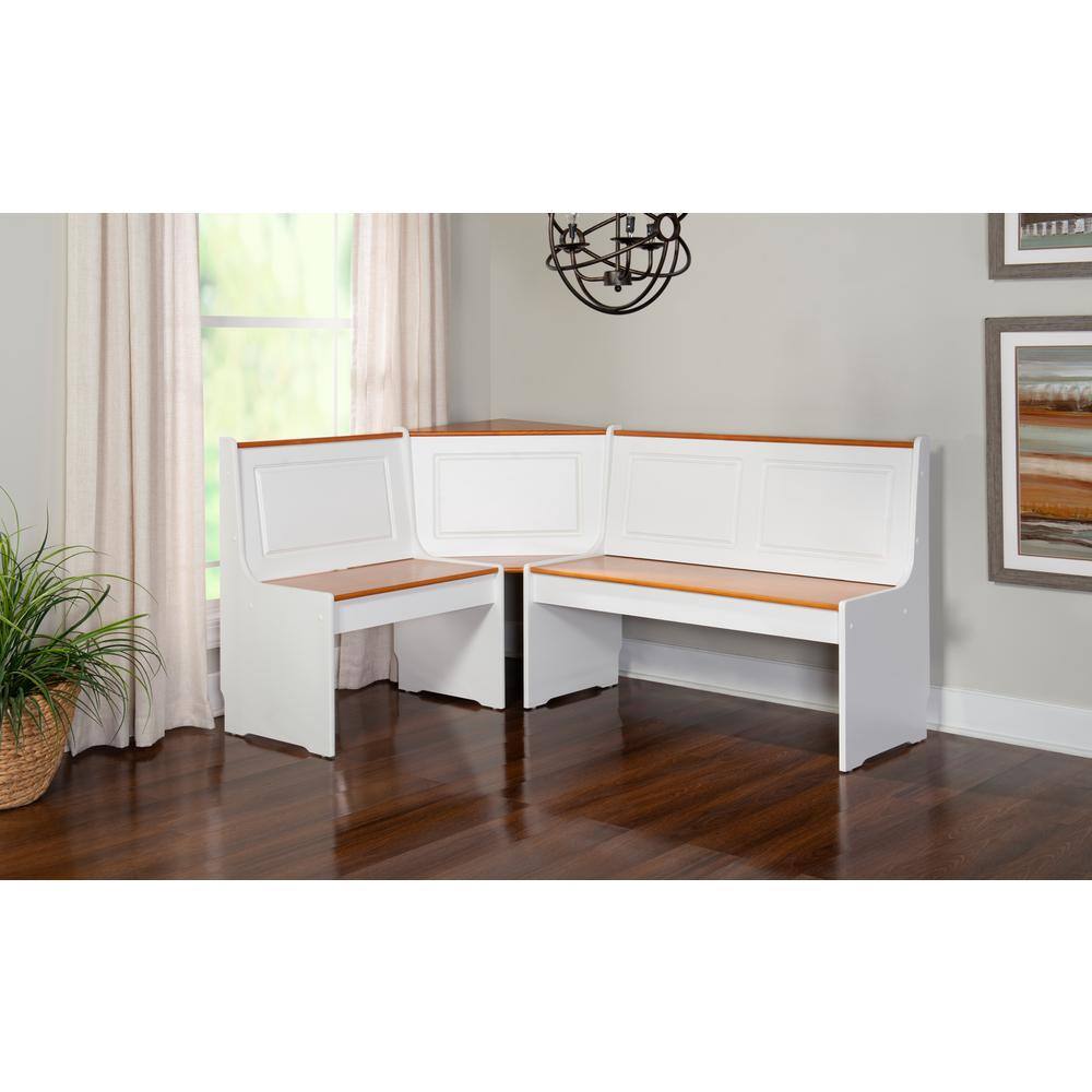 Linon Home Decor Jackson 3-Piece Rectangular Wood Top White Corner Nook with Natural Pine Accents THD03307