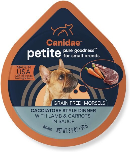 CANIDAE PURE Petite All Stages Small Breed Cacciatore Style Dinner with Lamb and Carrots Wet Dog Food Trays， 3.5-oz， case of 12