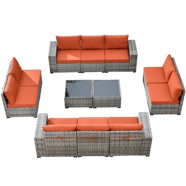 HOOOWOOO 12Piece Outdoor Patio Furniture Modular Wide Armrest Sectional Sofa Set