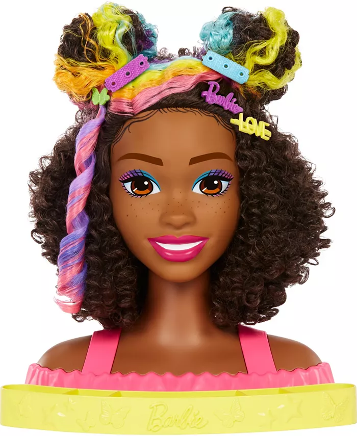 Barbie Deluxe Styling Head  Barbie Totally Hair  Curly Brown Rainbow Hair