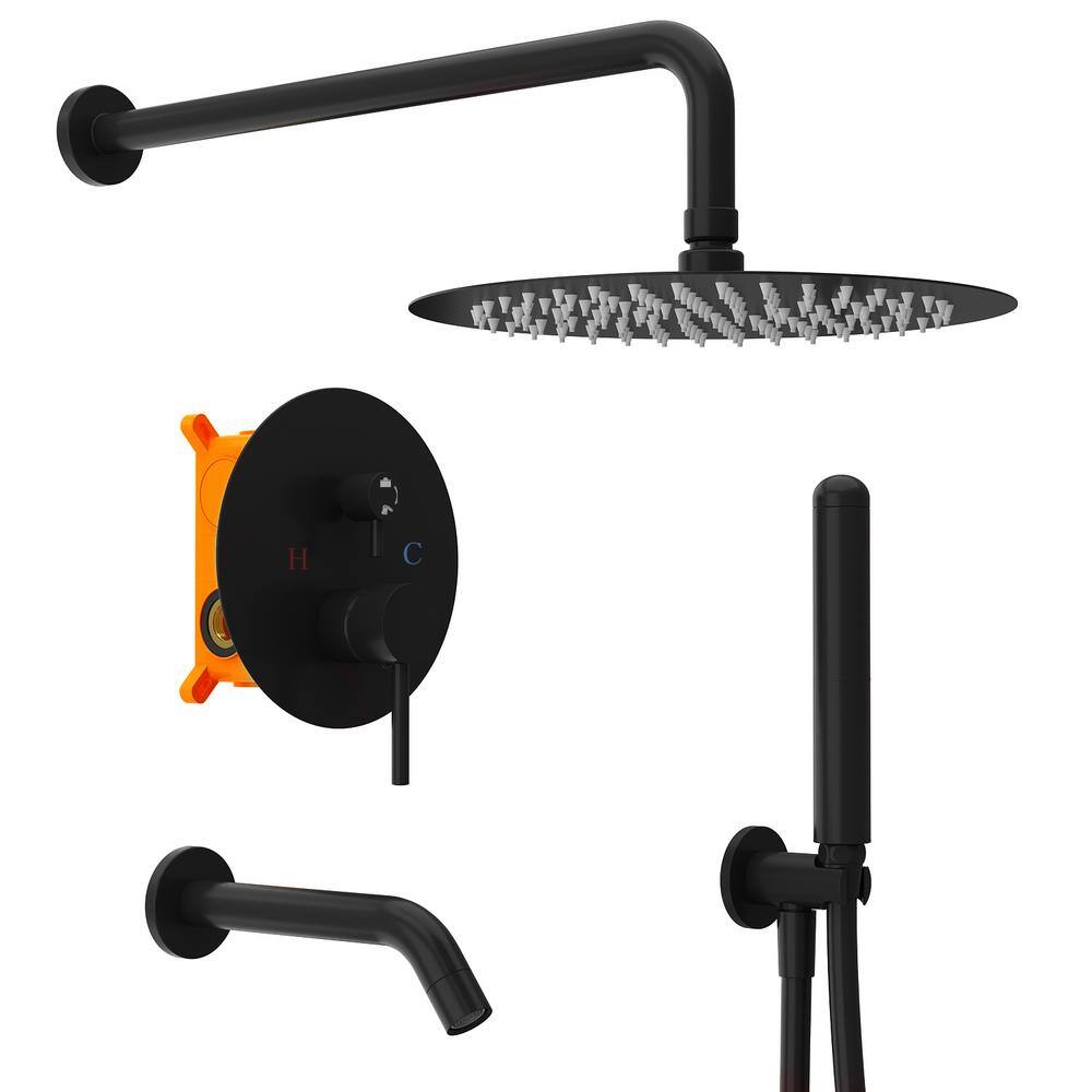 Kingdely 10 in. 3-Spray Wall Bar Shower Kit With Handhold Shower Rain Shower Head Tub Faucets Set With Valve in Black KF020295-01-c