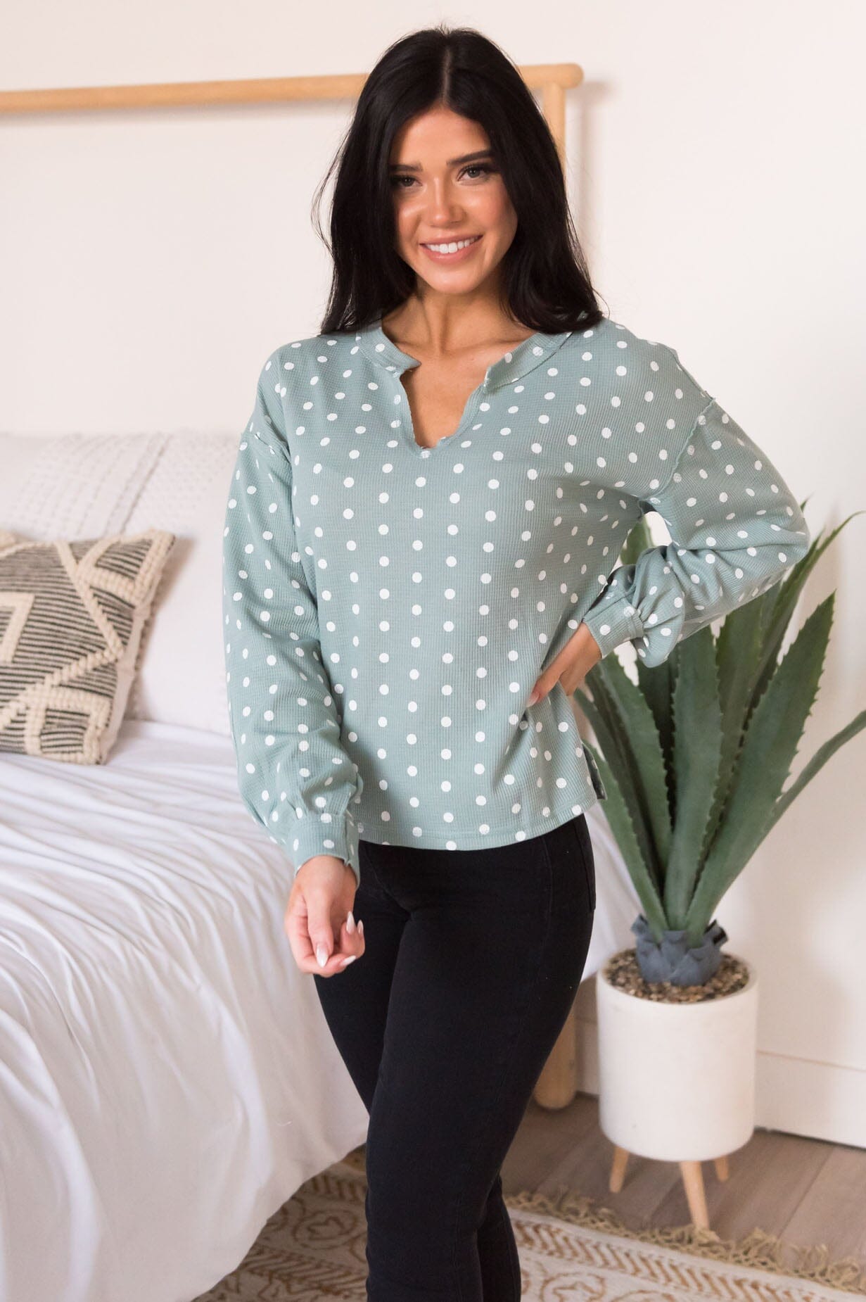 Date Day Modest Polka Dot Top