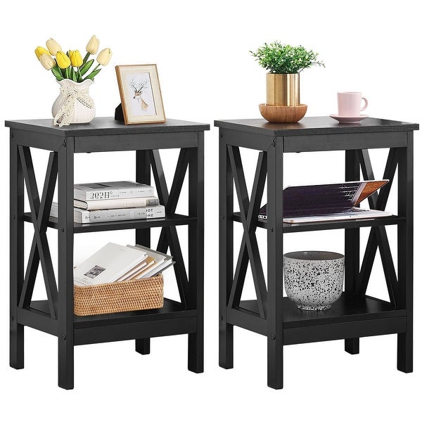 Modern End Table with 3-Tier Open Storage Shelves