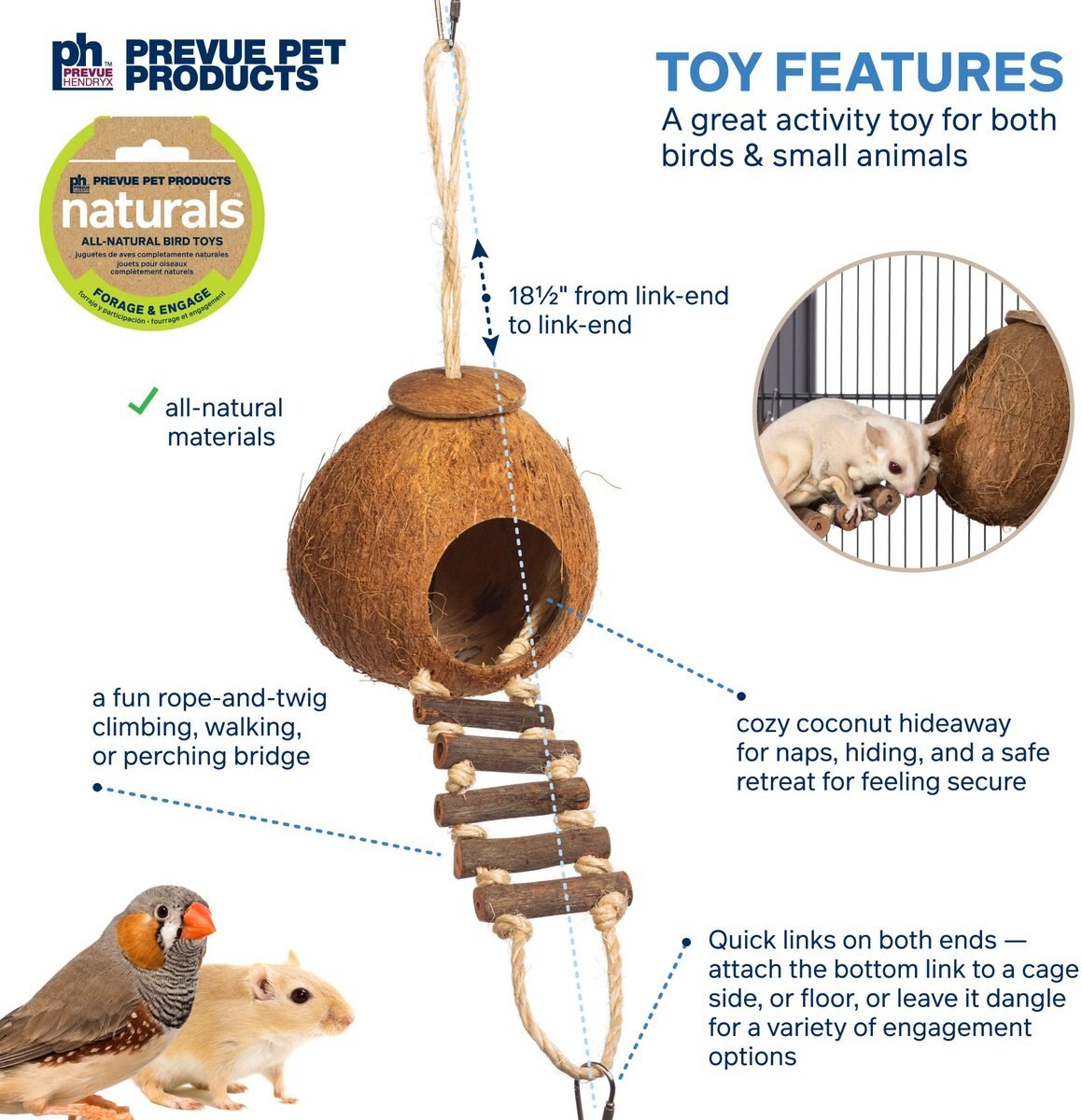 Prevue Pet Products Naturals Coco Hideaway with Ladder Bird Toy