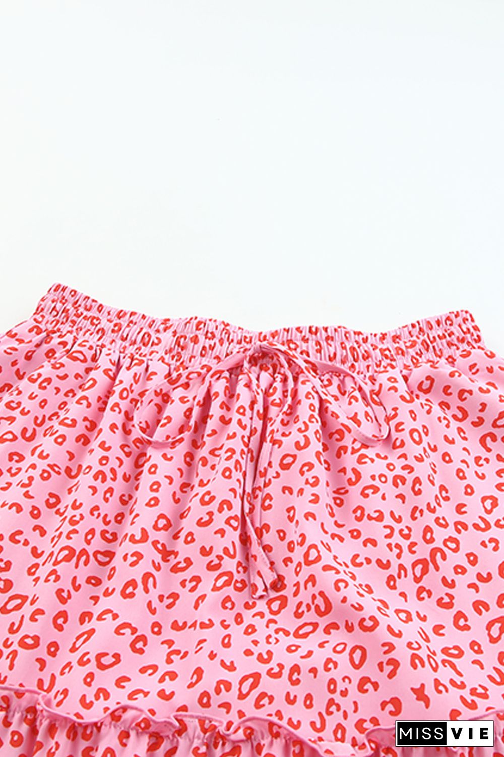 Pink Leopard Print Frilled Drawstring High Waist Maxi Skirt