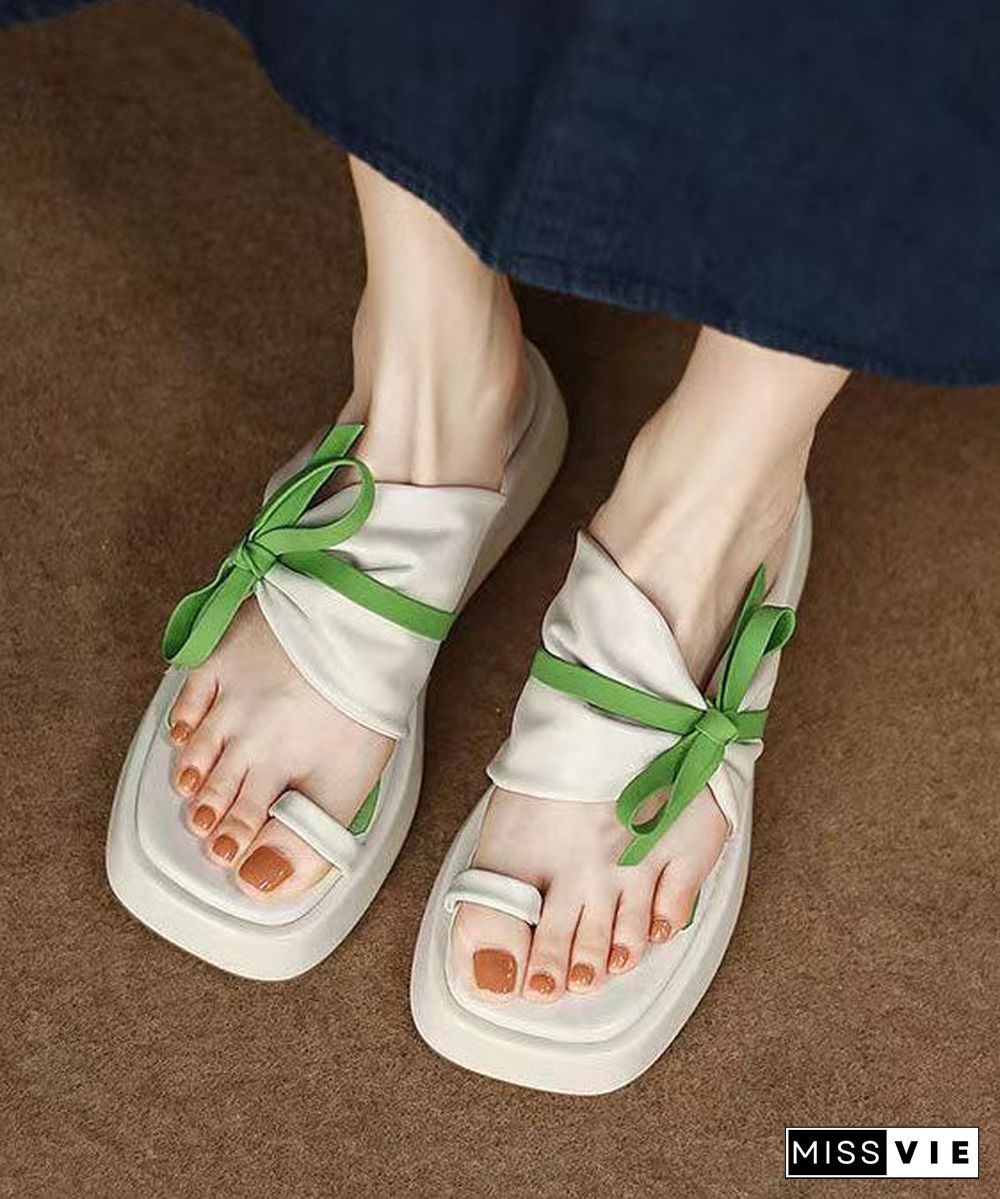 Beautiful Green Bow Splicing Platform Slide Sandals Peep Toe