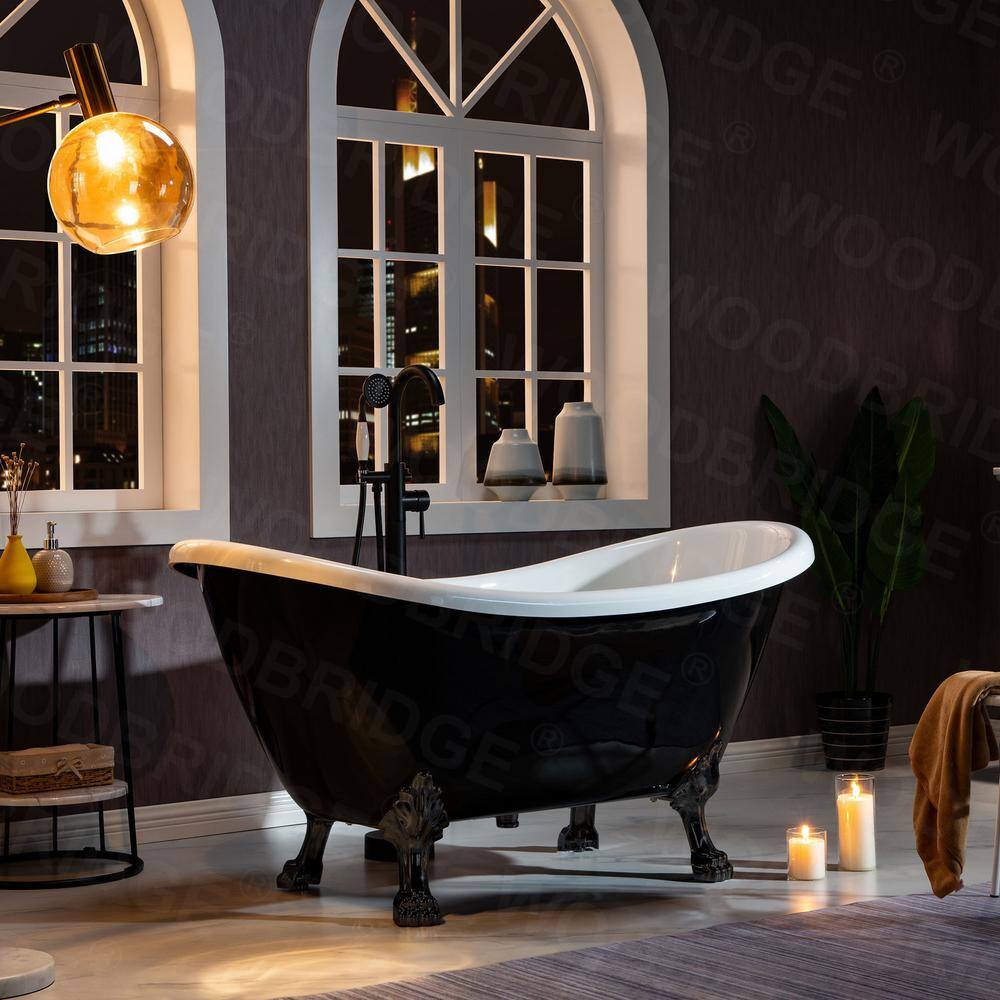 WOODBRIDGE Cincinati 59 in. Heavy Duty Acrylic Slipper Clawfoot Bath Tub in Black Claw Feet Drain  Overflow in Matte Black HBT7042