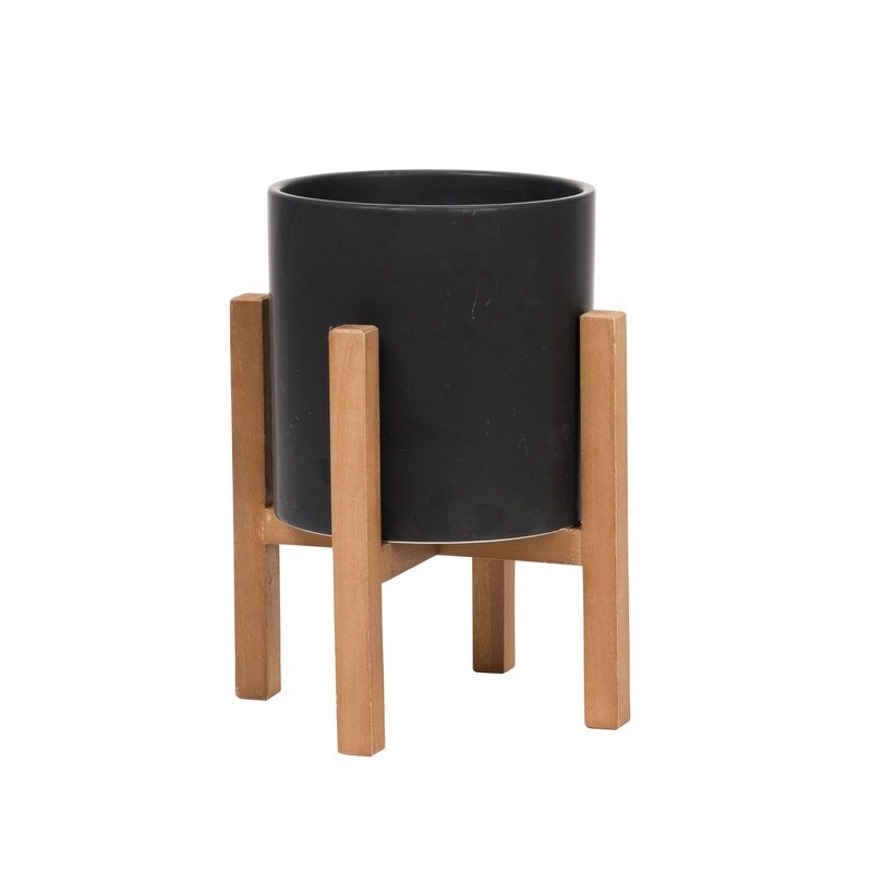 Liam Modern Ceramic Planter with Wood Legs