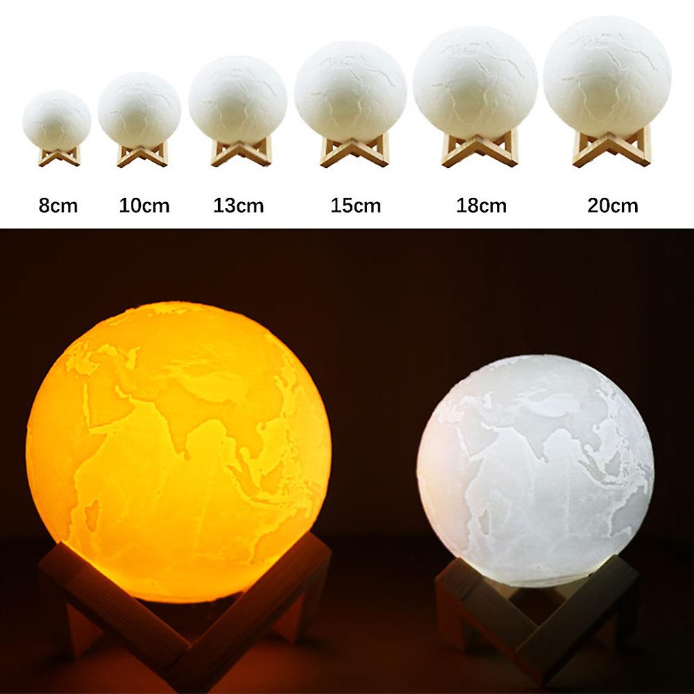 8 3d Printing Touching Earth Light Usb Rechargeable 2-color Dimmable Night Lamp Bedroom Decor With Wooden Stand