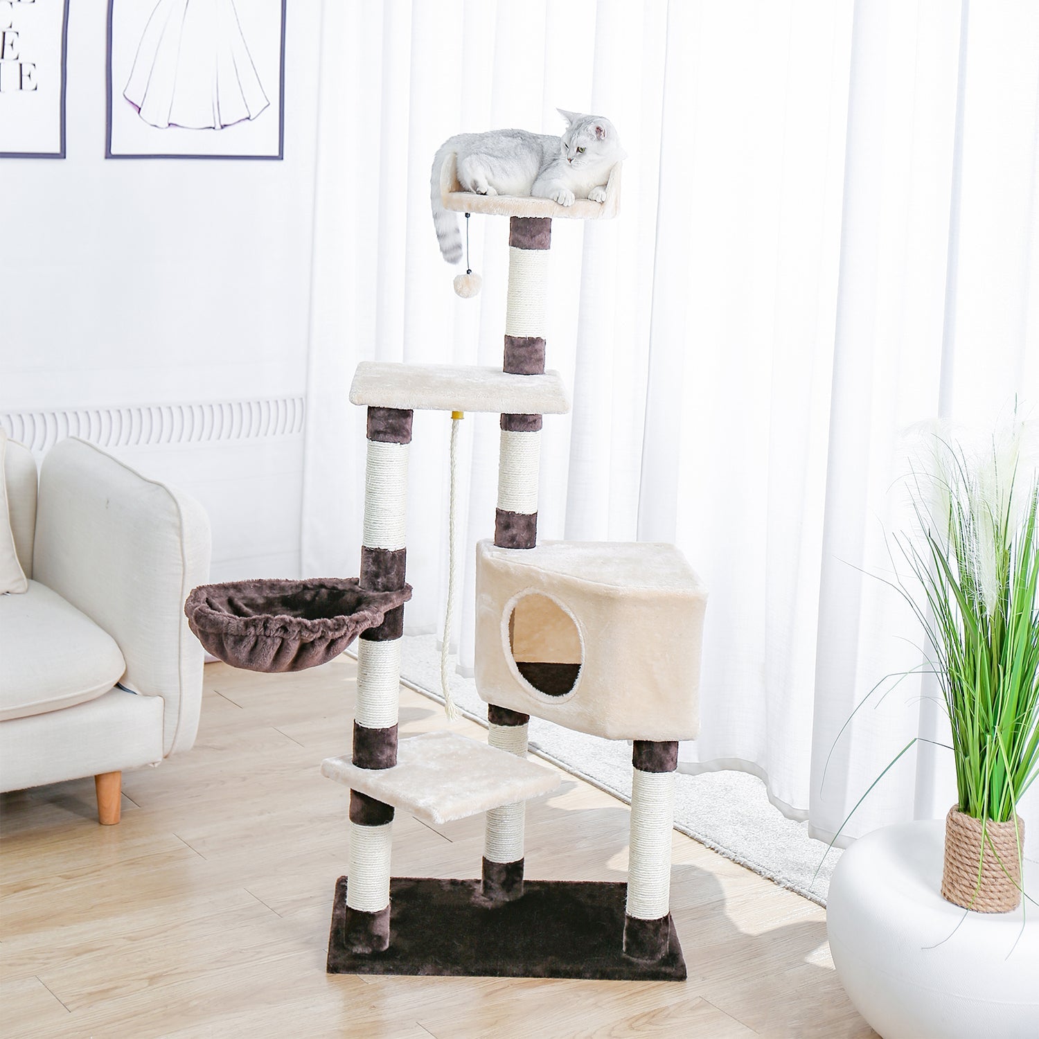 Cat Tree,Kitty Toy Cat Scratching Post Natural Sisals Kitten Activity Tower Condo Stand Luxury Furniture for Small & Medium Cats Beige