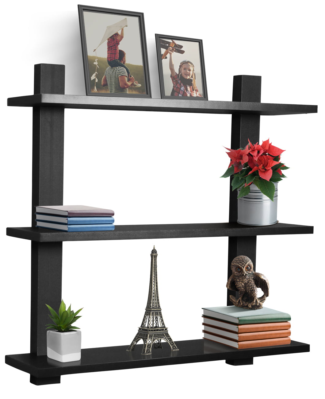 Sorbus 3 Tier Floating Shelves, for Photos, Decorative Items, and Much More - (Black) Medium Density Fiberboard, Wood