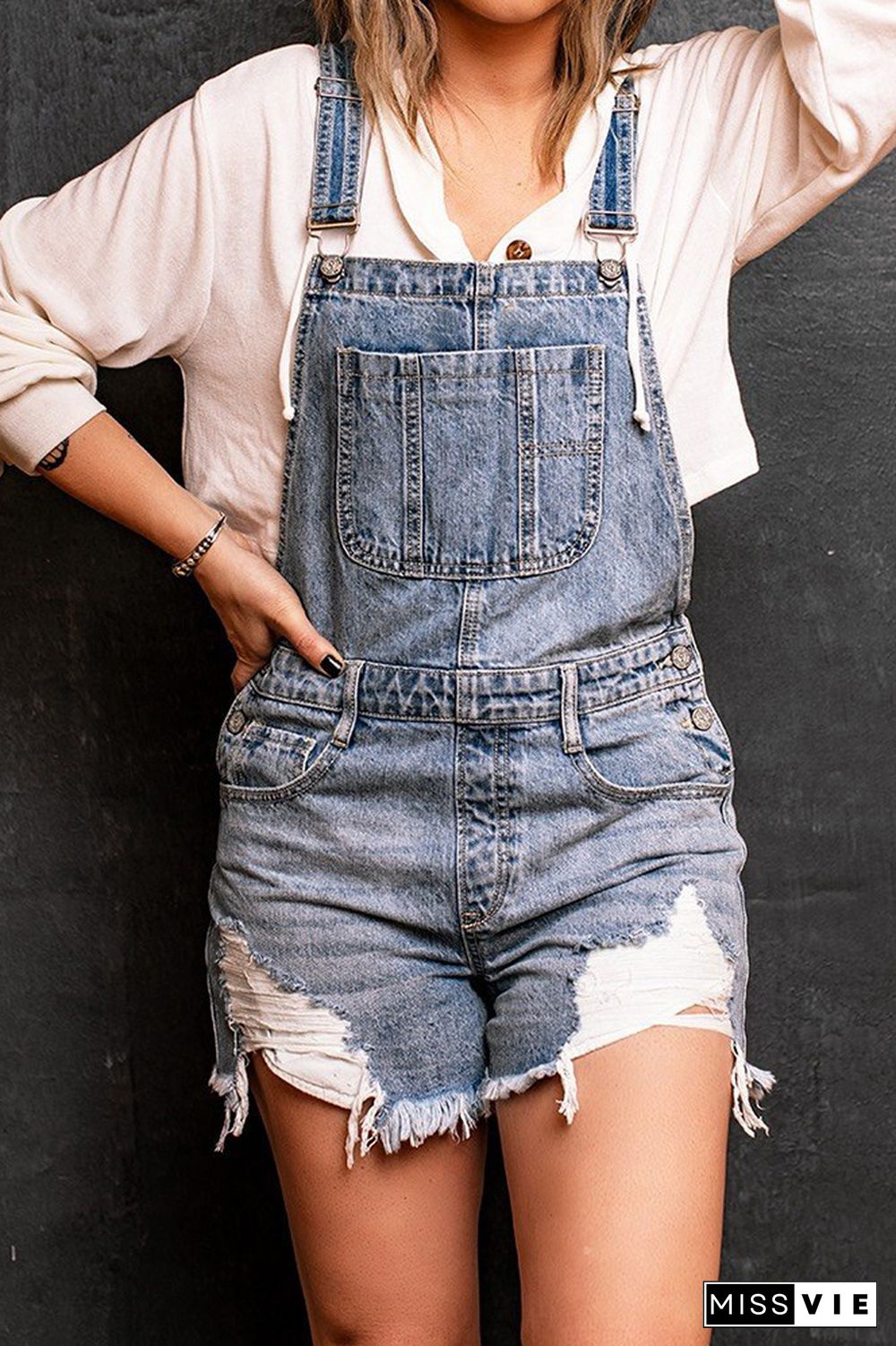 Retro Ripped Denim Overall Shorts Wholesale Boutique