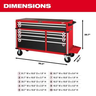 MW High Capacity 56 in. 10-Drawer Rolling Tool Chest Cabinet 48-22-8557