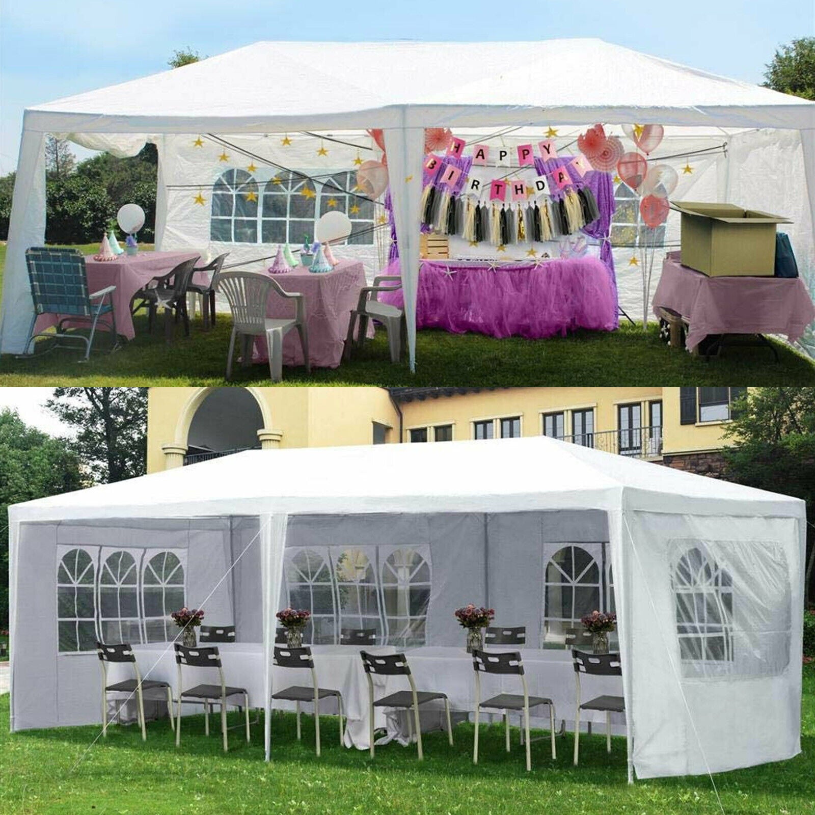 Bowoshen 10x20 FT White Canopy Tent (3x6) M Patio Camping Outdoor Gazebo Storage Shelter Pavilion Cater Party, w/Removable Sidewalls