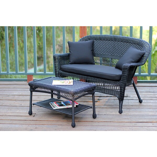 Black Wicker Loveseat and Coffee Table Set