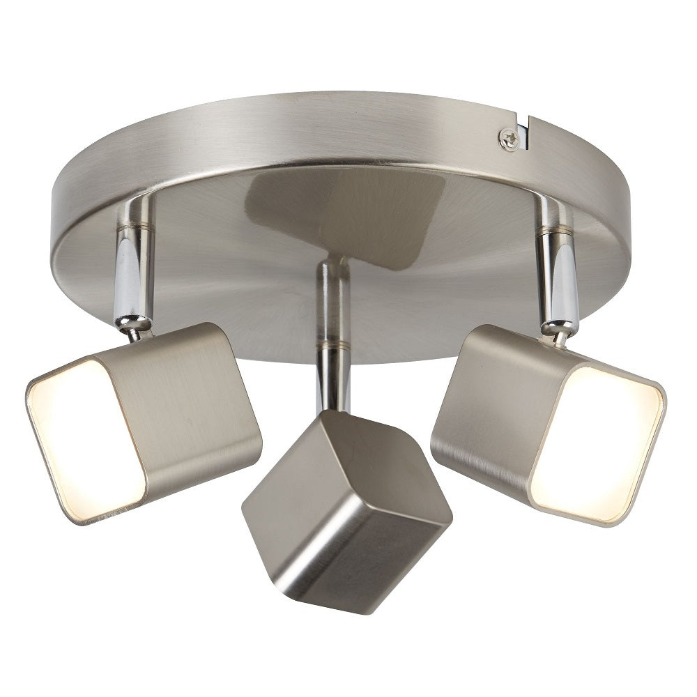 Searchlight 4233SS Quad LED Satin Silver Modern 3 Lamp Round Plate Square Head Spotlight