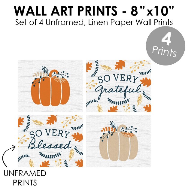 Big Dot Of Happiness Happy Thanksgiving Unframed Fall Harvest Pumpkin Linen Paper Wall Art Set Of 4 Artisms 8 X 10 Inches