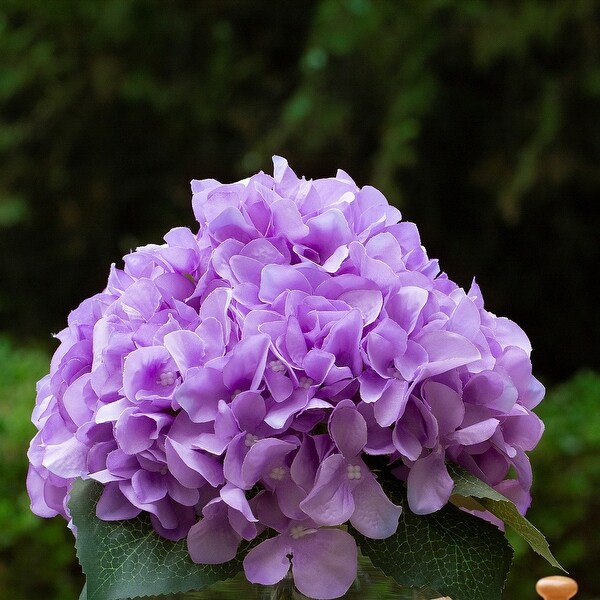 Hydrangea Artificial Flowers in Round Glass Vase with Faux Water，Silk Flower Arrangements in Vase for Home Decor，Wedding Table