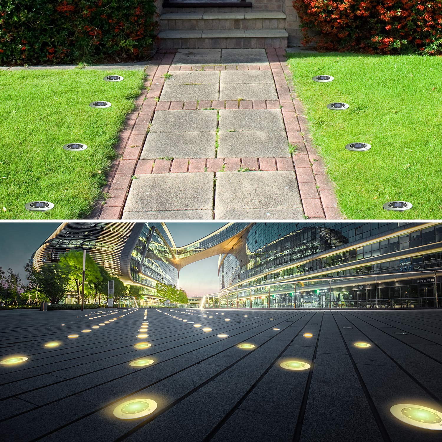 Solar Ground Lights,Solar Disk Lights 8 LED Outdoor Waterproof Solar Garden Lights for Pathway Outdoor in-Ground Lawn Yard Deck Patio Walkway - Warm White, 8 Pack