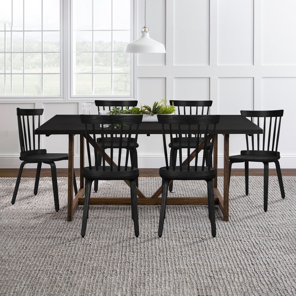 Farmhouse Spindle back Windsor Dining Chairs with Bentwood Legs  Black   33.5\