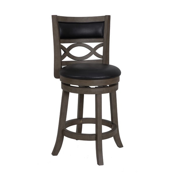 Curved Lattice Back Counter Stool with Leatherette Seat， Gray and Black - 38.25 H x 21 W x 18.25 L Inches