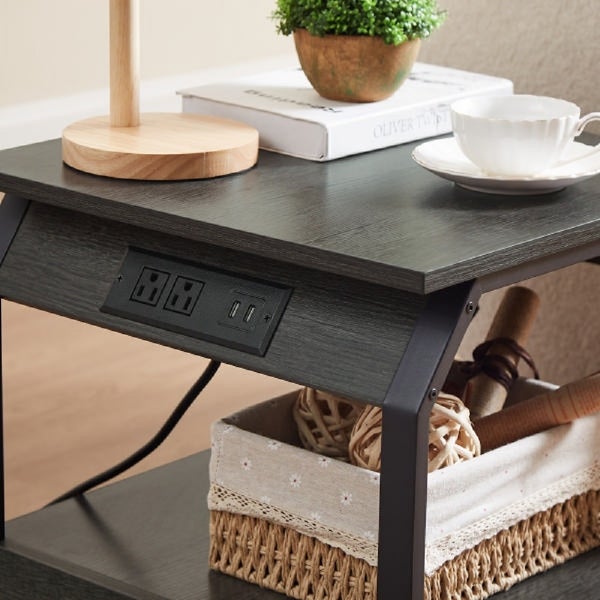 Side Table With Charging Station And Drawers