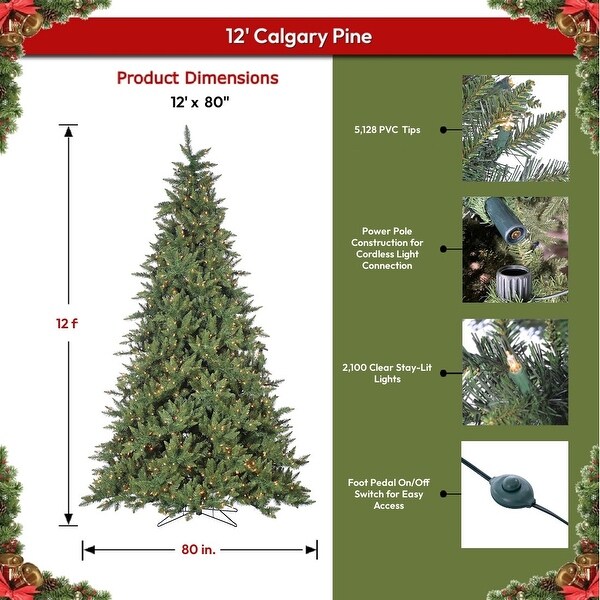 12' Slim Calgary Prelit Artificial Christmas Tree with EZ Pole Connection