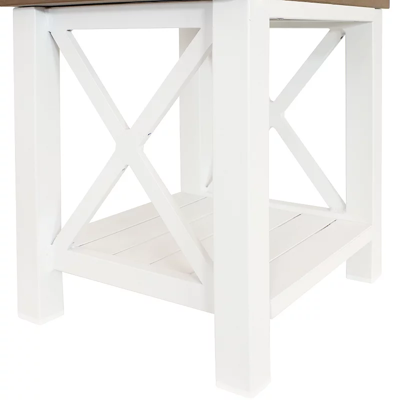 Sunnydaze 17.25 in Polystyrene Corner Stool with Storage Shelf - Farmhouse