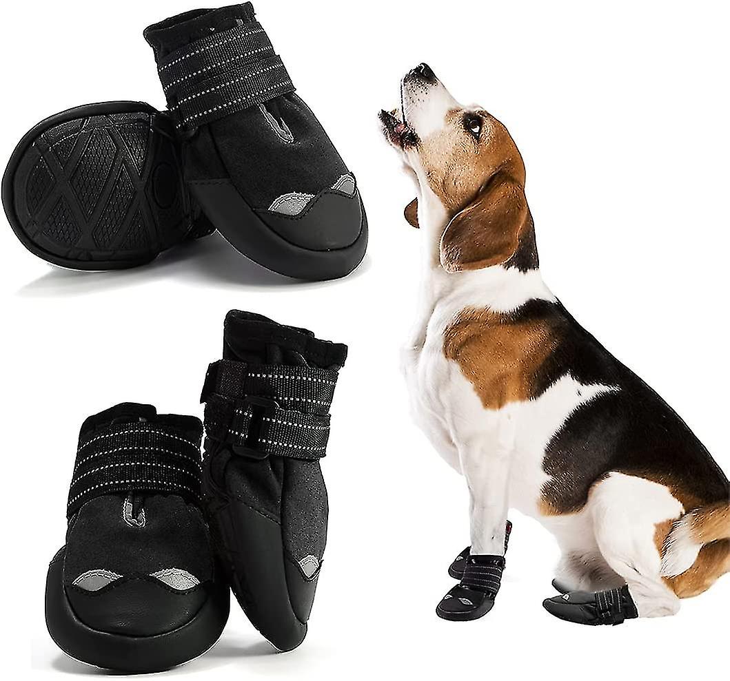 Dog Boots Waterproof Shoes For Dogs With Reflective Straps， Rugged Anti-slip Soft Sole Dogs Paw Protector For Small Medium Large Dog (1#， Black)