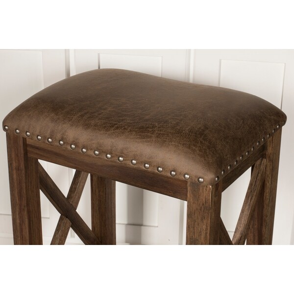 The Gray Barn Wild Hen Bench Wood Backless Counter Height Stool， Set of 2， Antique Brown Walnut