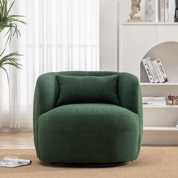 Poly Blend Boucle Fabric Upholstered Swivel Armchair