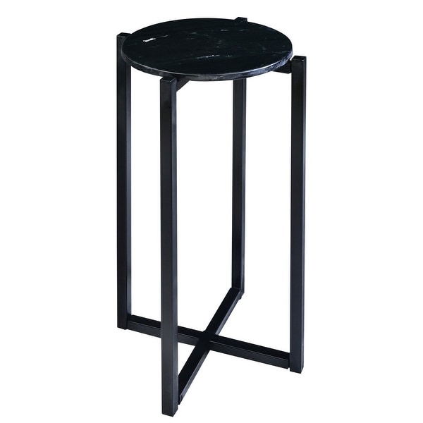 Ivy 24.5 Inch Round Marble Top Accent Side Table with Metal Frame， Black