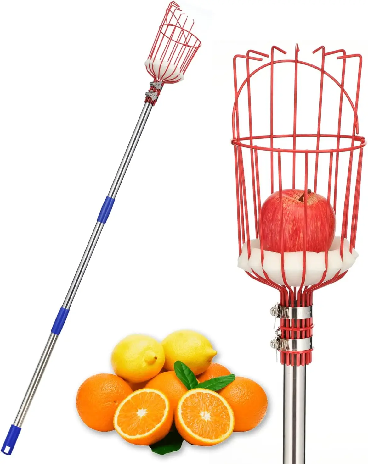 Adjustable Fruits Picker Tool with Stainless Steel Pole and Big Basket  Garden Fruit Catcher Hand Tool  Equipment Tree Picker