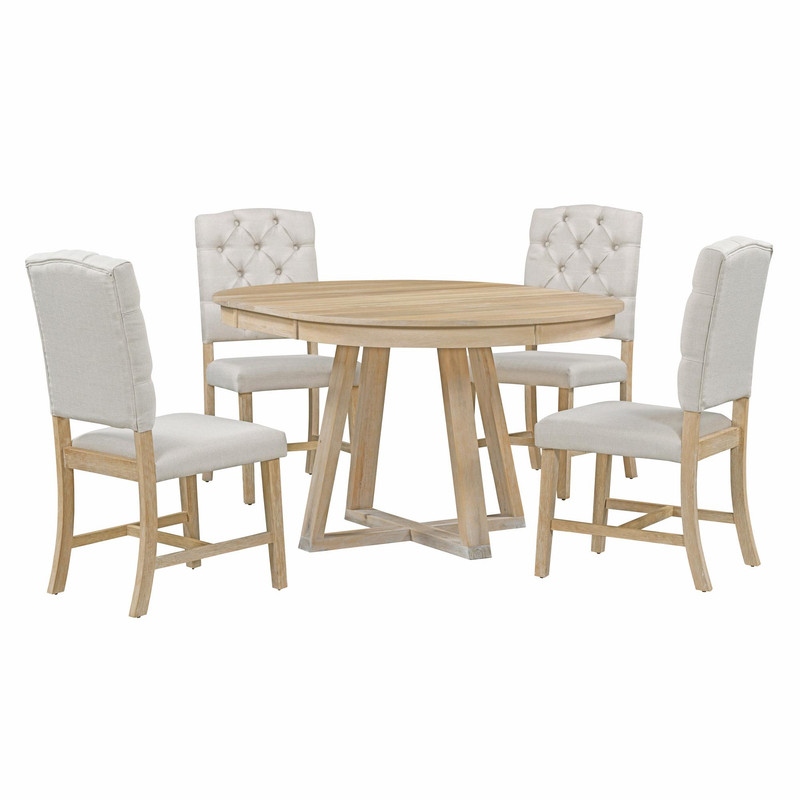 Retro 5 Piece Dining Set with Extendable Table and Upholstered Chairs