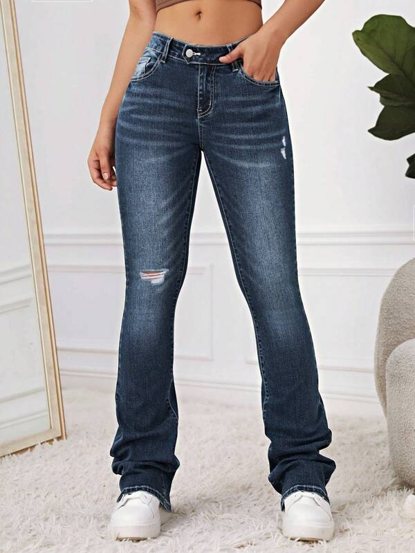Ripped Flare Leg Jeans
