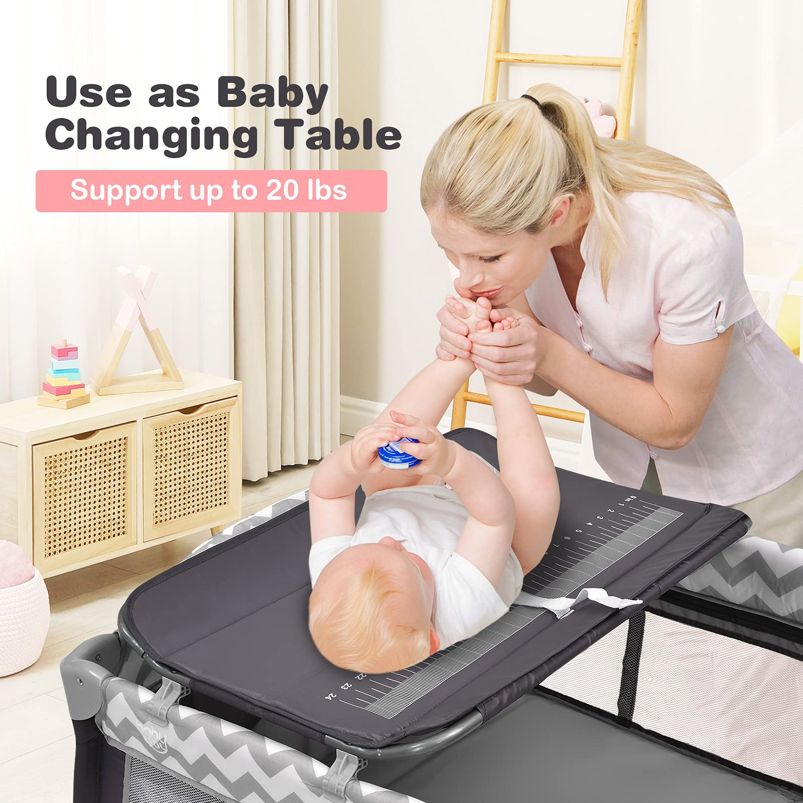 BABY JOY 4 in 1 Pack and Play, Portable Baby Playard with Bassinet Bed, Side Zipper Door