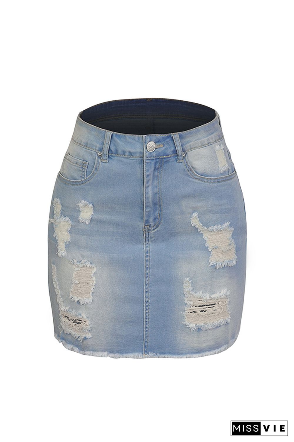 Ripped A-line Denim Mini Skirt Wholesale