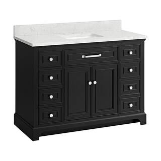 Home Decorators Collection Gillinger 48 in. W x 22 in. D x 35 in. H Bath Vanity in Black Rattan with White Engineered Carrara Top and Sink 1906VA48-312925