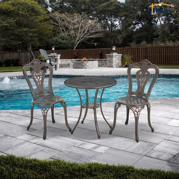 Clihome 3Piece Cast Aluminum Bistro Table Set with Umbrella Hole