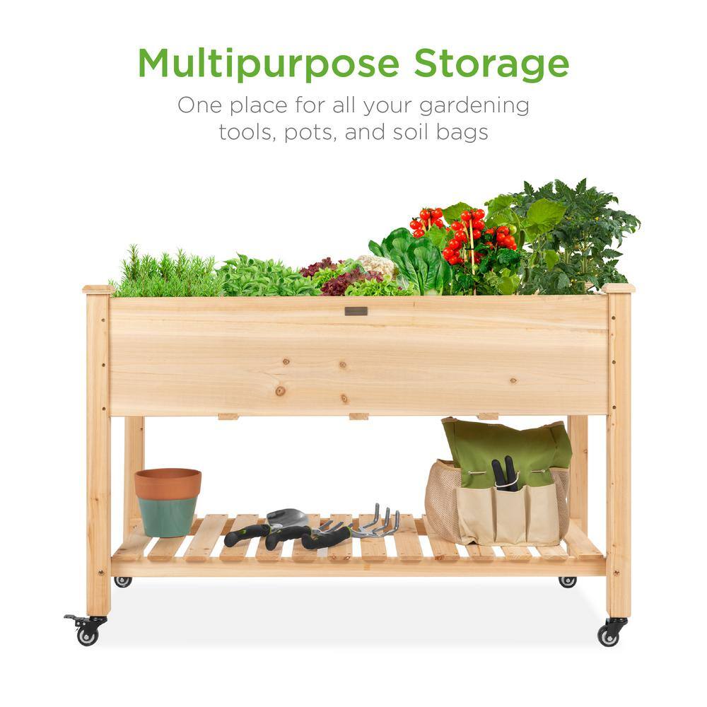 Best Choice Products 48 in. x 24 in. x 32 in. Wood Raised Garden Bed with Lockable Wheels Liner SKY5732